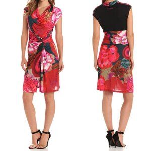 Desigual Azucena Floral Draped Cap Sleeve Ruched Dress